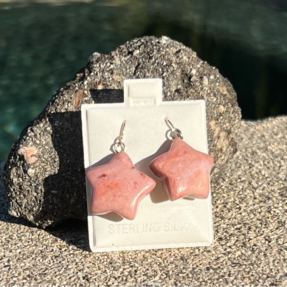 Rhodonite Star Earrings on Sterling Silver